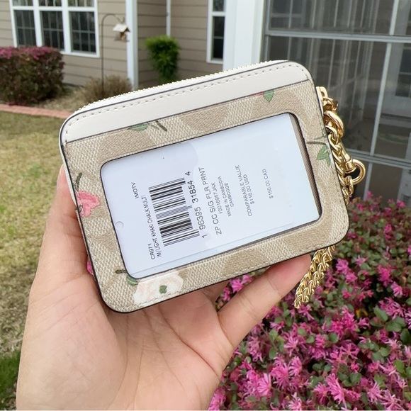 NWT Coach Zip Card Case In Signature Canvas With Floral Print - Picture 4 of 6